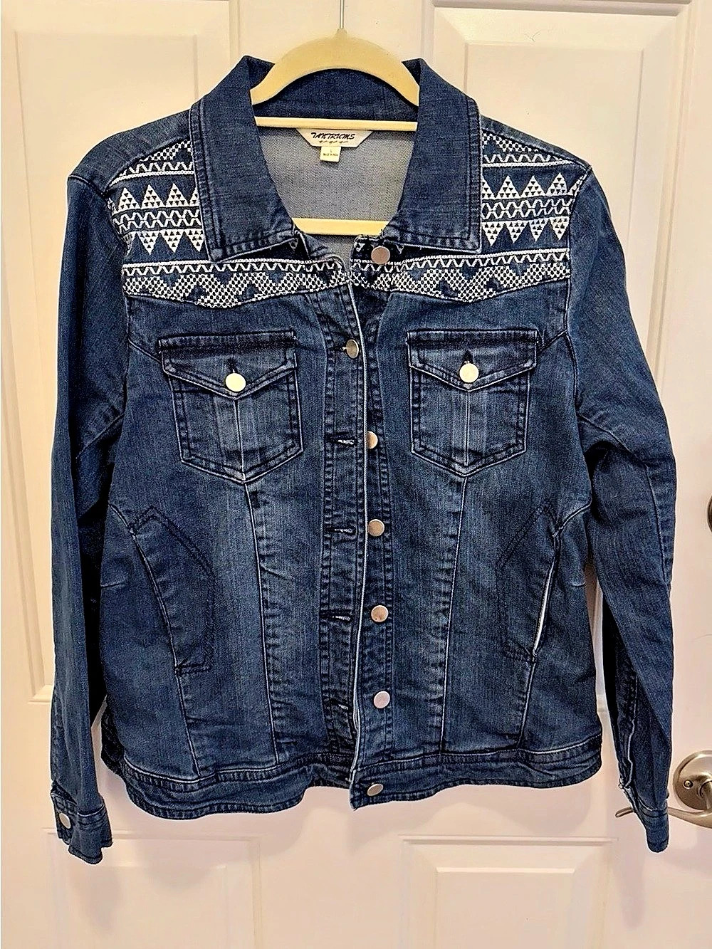 Tantrums Collections Women's Geometric Denim Jacket Size Large Like New